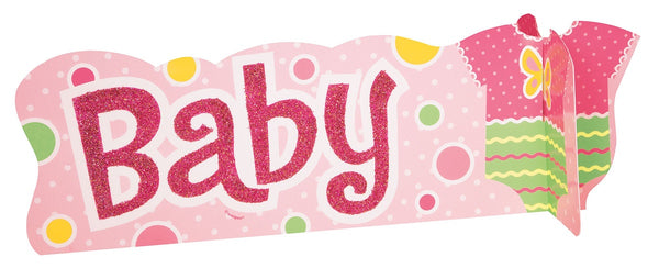 PINK DOTS BABY SHOWER 3D DELUXE CENTREPIECE 35.5CM W X 11.5CM H (14" X 4.5")